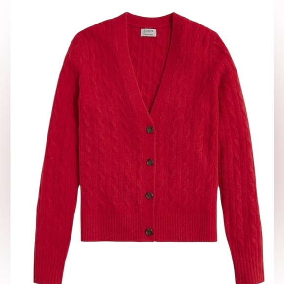 J. Crew - Red Extra Soft Preppy Cardigan Cable Knit Sweater Sz M - Picture 2 of 8